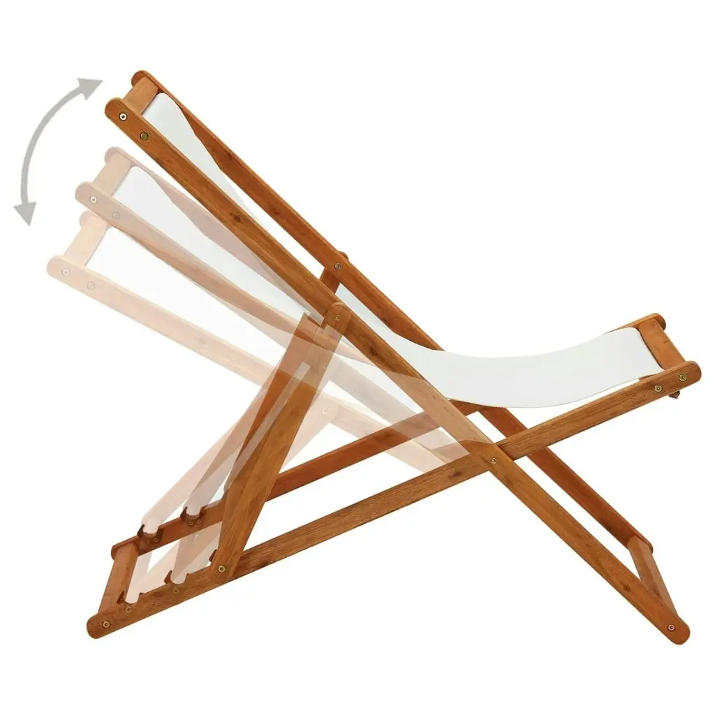 Folding Beach Chair Eucalyptus Wood and Fabric Cream White 310314