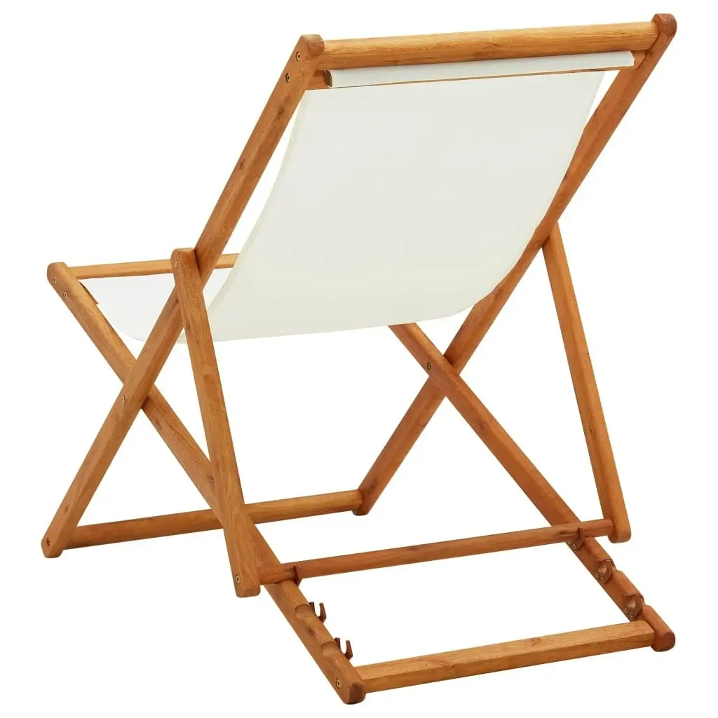 Folding Beach Chair Eucalyptus Wood and Fabric Cream White 310314