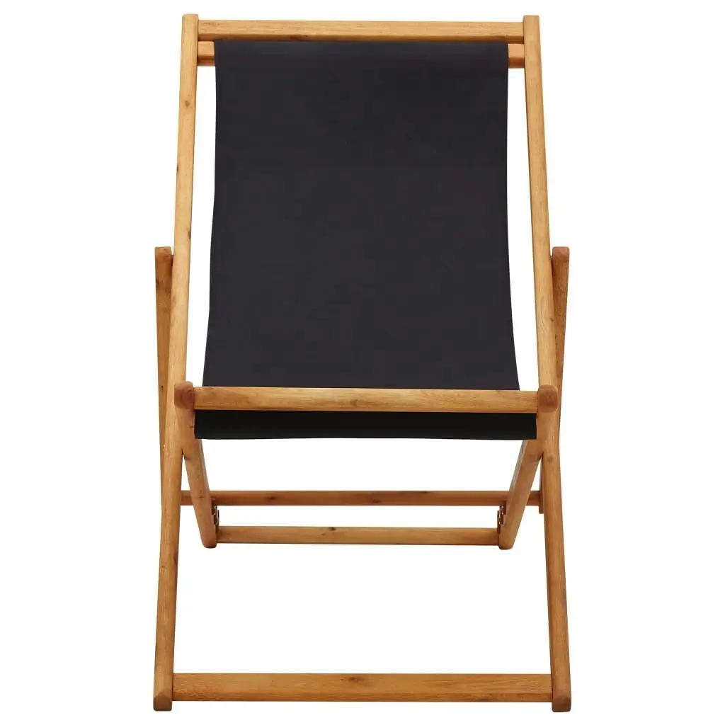 Folding Beach Chair Eucalyptus Wood and Fabric Black 310316