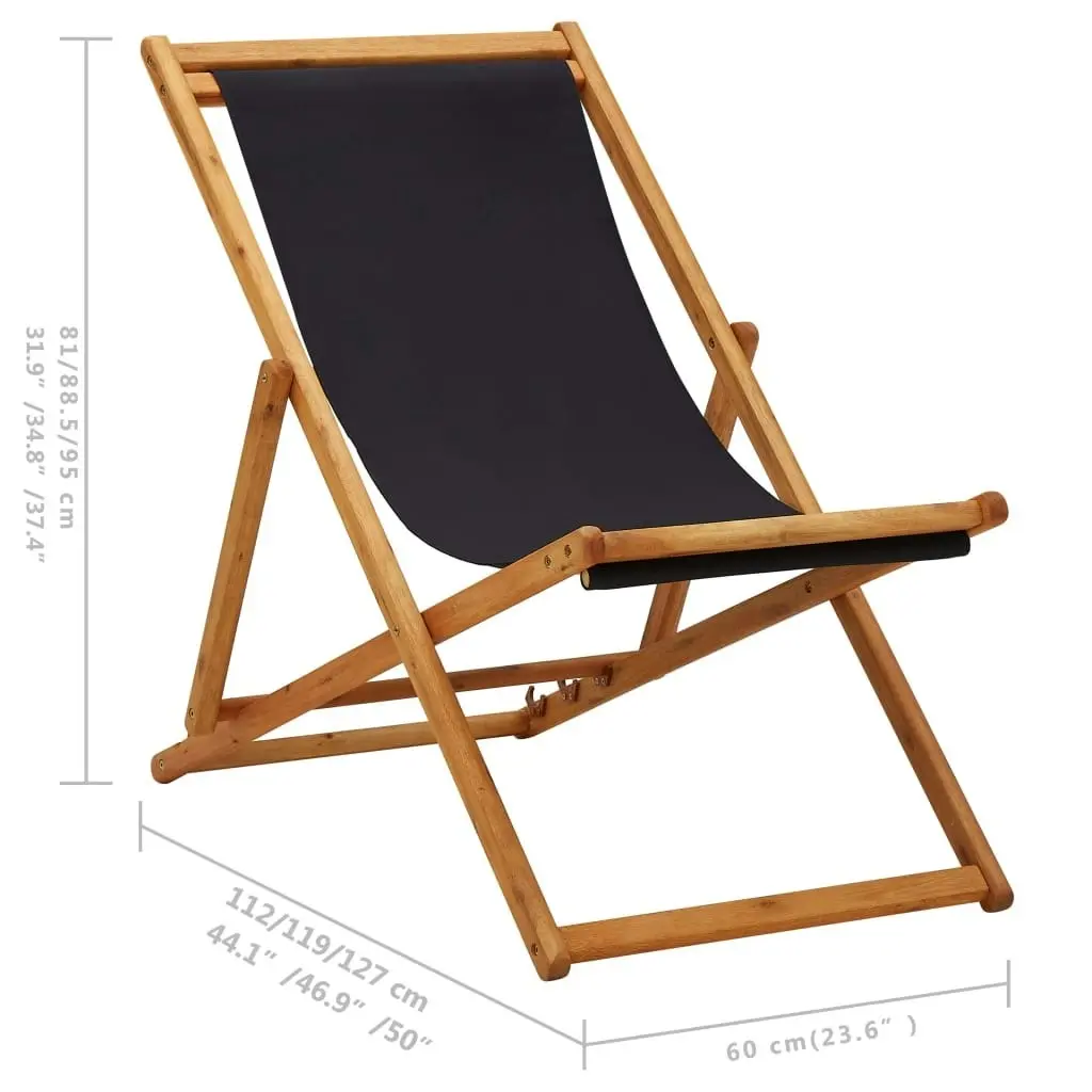 Folding Beach Chair Eucalyptus Wood and Fabric Black 310316