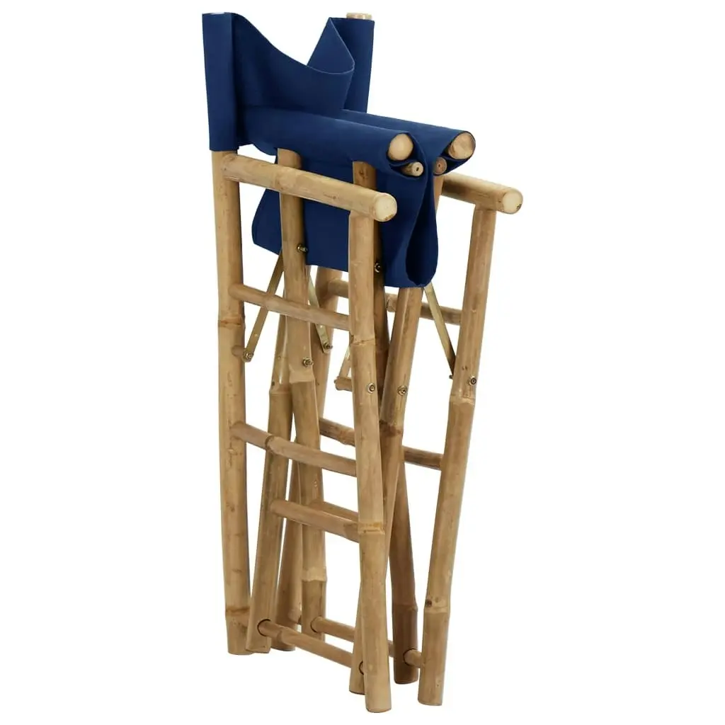 Folding Director's Chairs 2 pcs Blue Bamboo and Fabric 313030