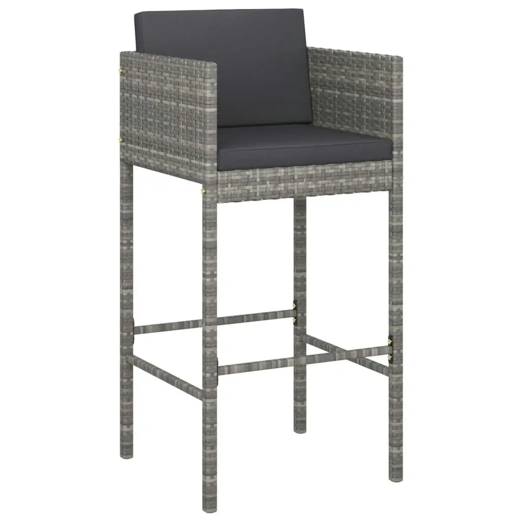 Bar Stools 2 pcs with Cushions Grey Poly Rattan 316658