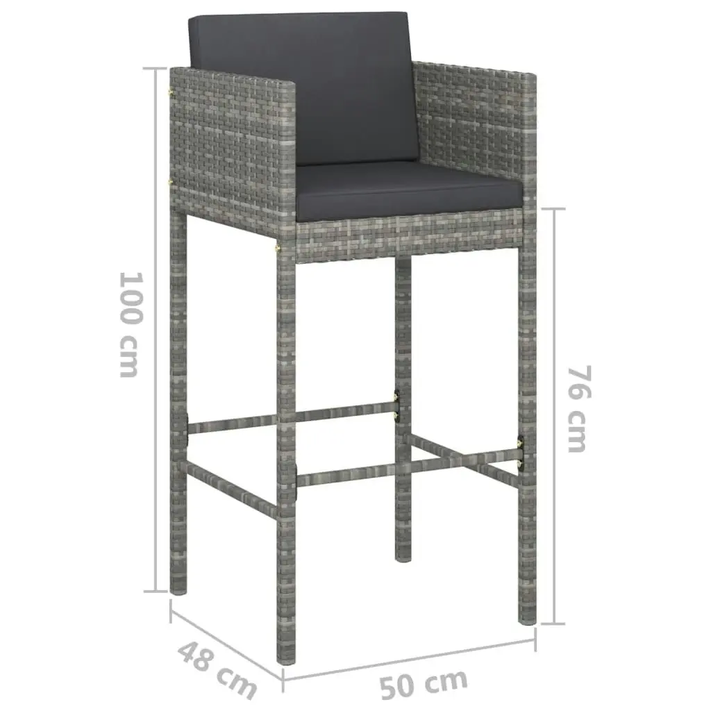 Bar Stools 2 pcs with Cushions Grey Poly Rattan 316658