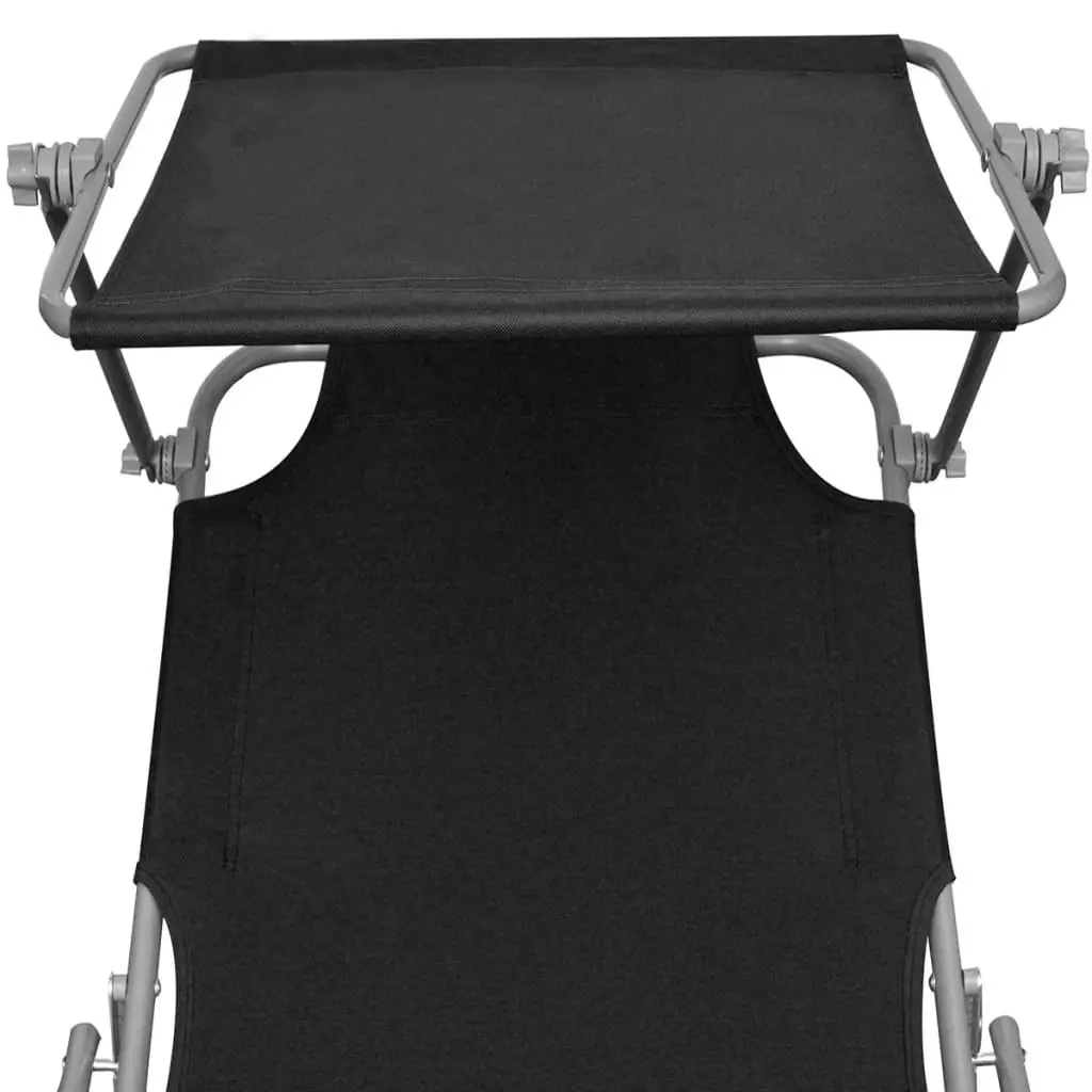 Folding Sun Lounger with Canopy Steel and Fabric Black 41197