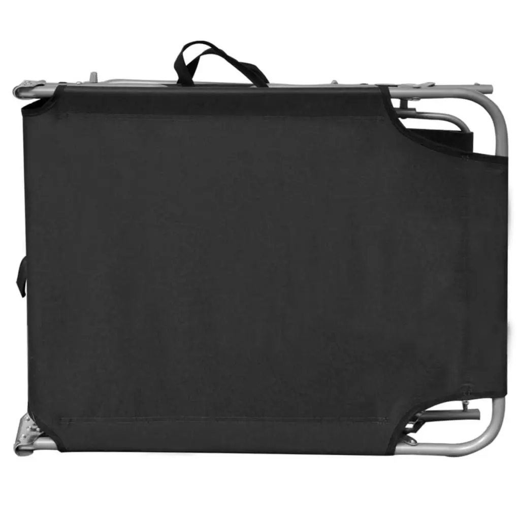 Folding Sun Lounger with Canopy Steel and Fabric Black 41197