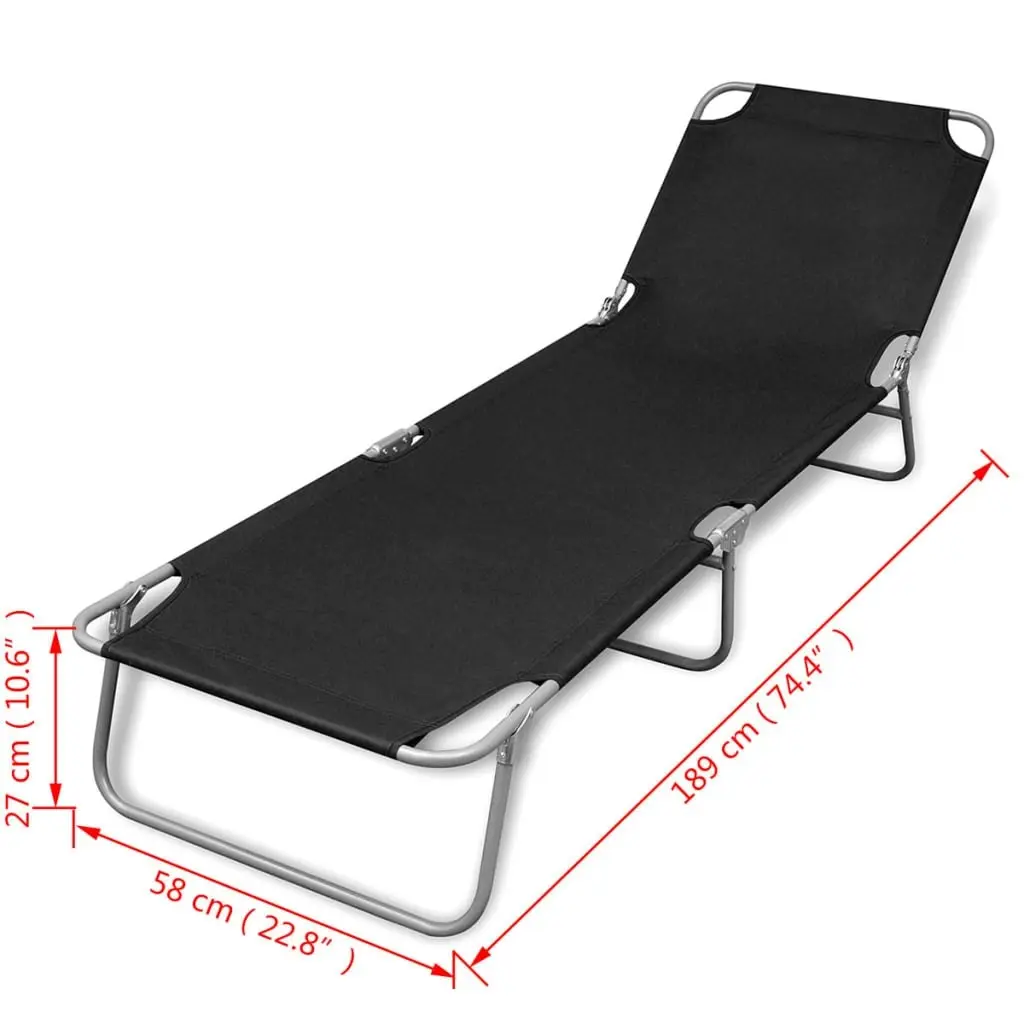 Folding Sun Lounger Powder-coated Steel Black 41478