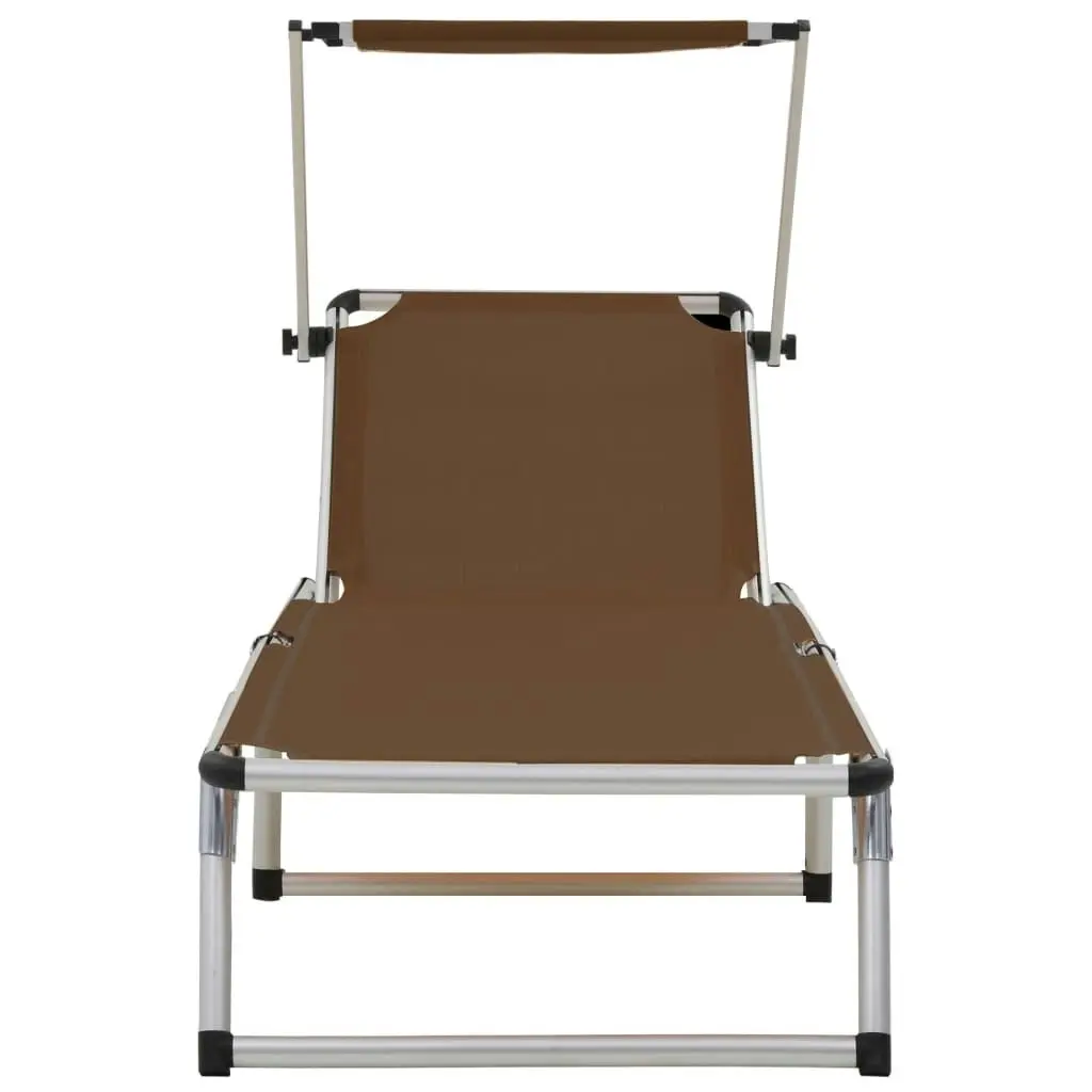 Folding Sun Lounger with Roof Aluminium and Textilene Brown 44336