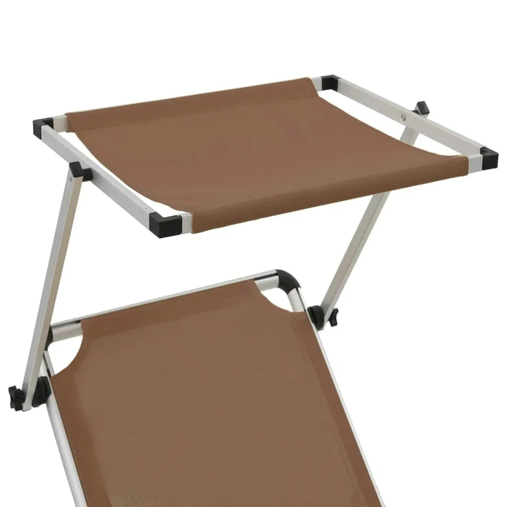 Folding Sun Lounger with Roof Aluminium and Textilene Brown 44336