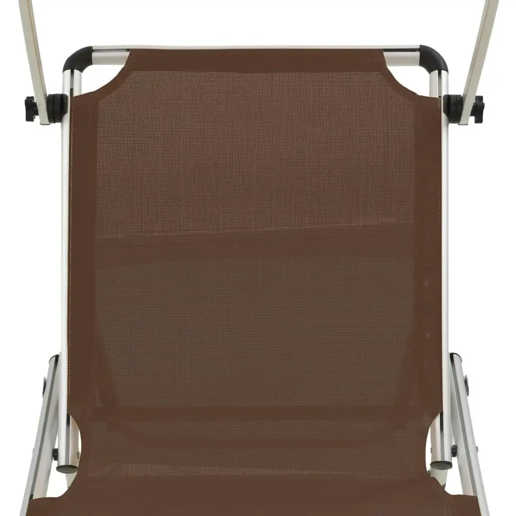 Folding Sun Lounger with Roof Aluminium and Textilene Brown 44336