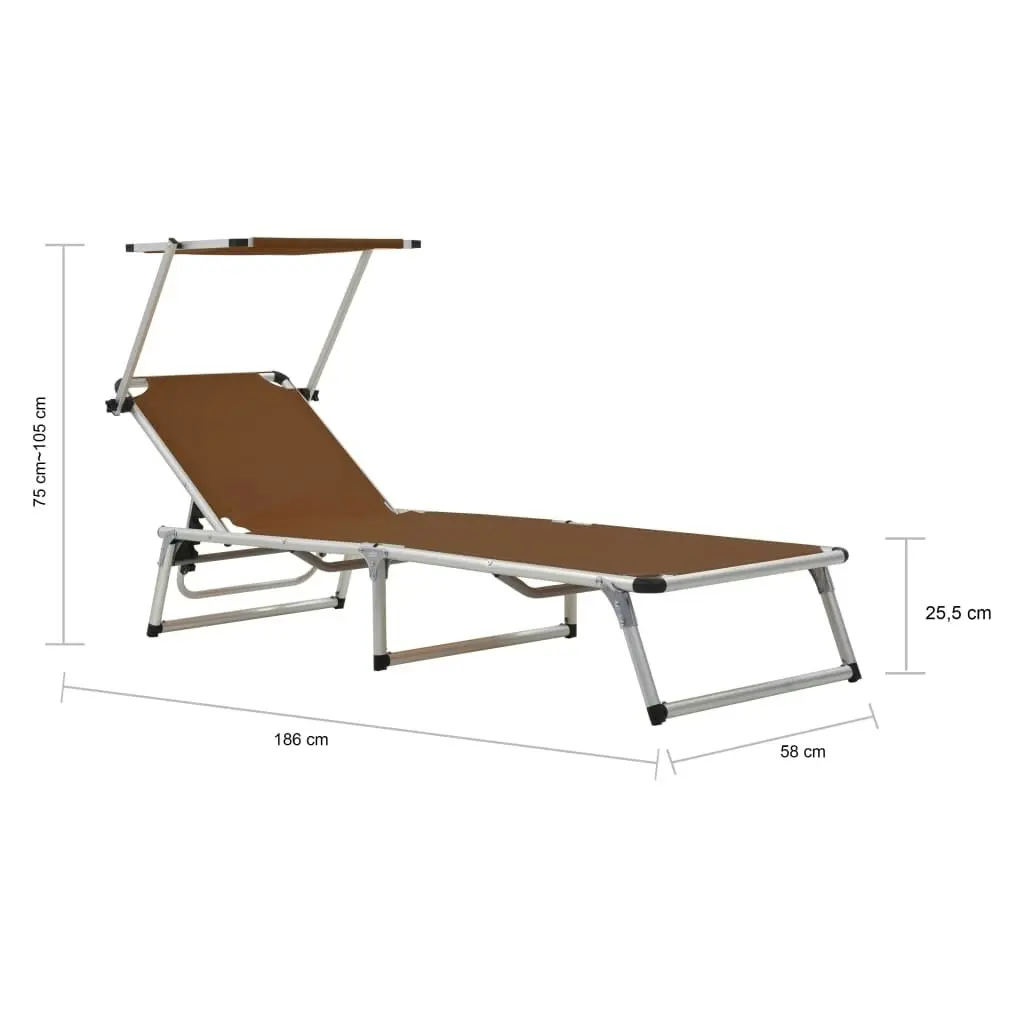 Folding Sun Lounger with Roof Aluminium and Textilene Brown 44336