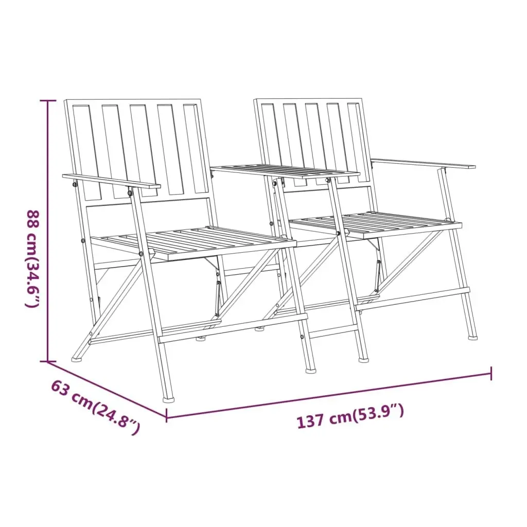 Folding 2-Seater Garden Bench 137 cm Black Steel 318820