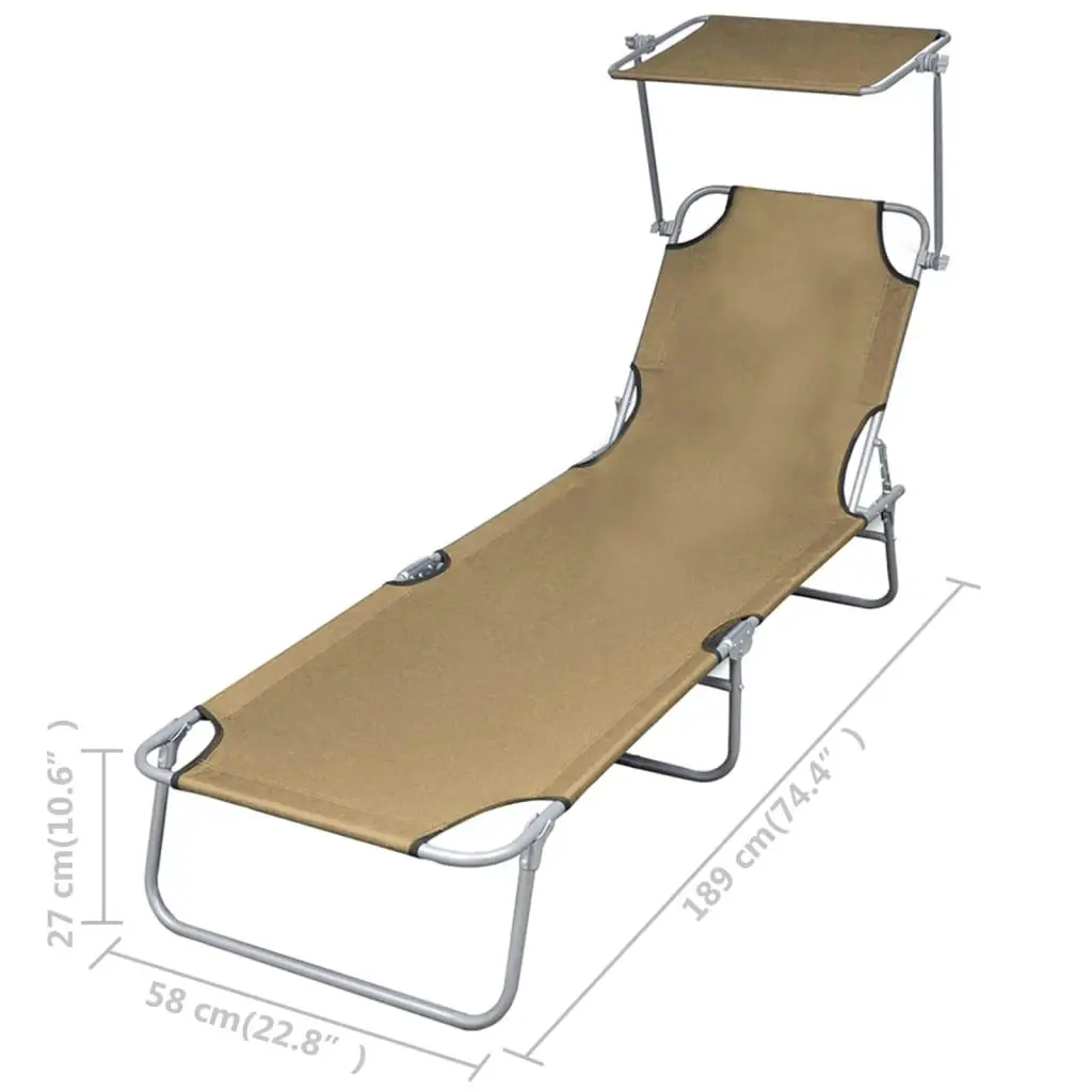 Folding Sun Lounger with Canopy Steel Taupe 44292