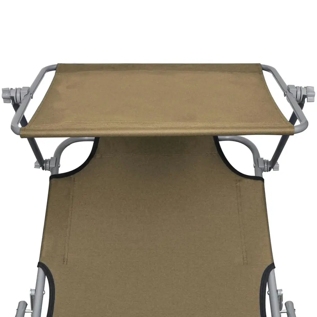 Folding Sun Lounger with Canopy Steel Taupe 44292