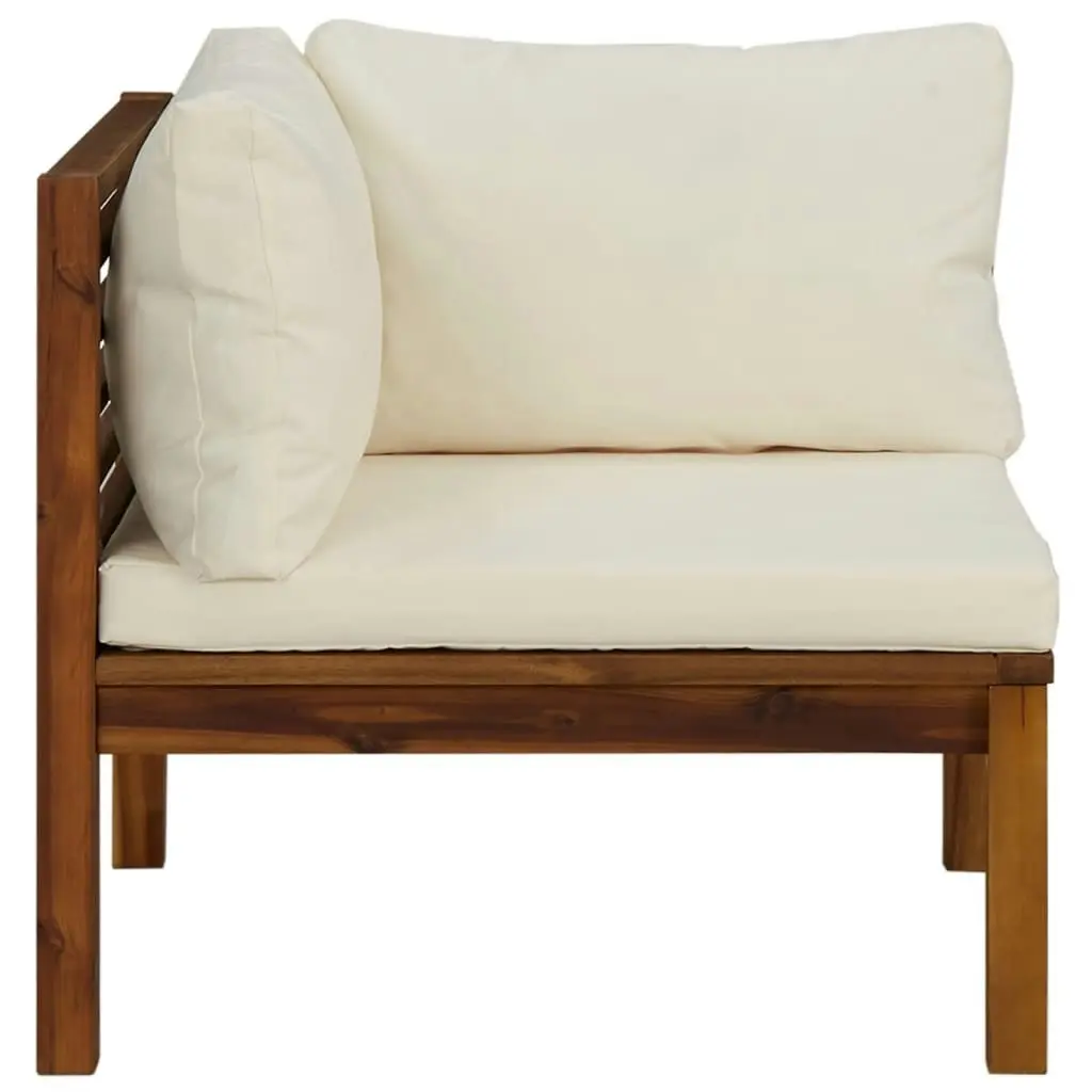 Corner Sofas 2 pcs with Cream White Cushions Solid Acacia Wood 316279