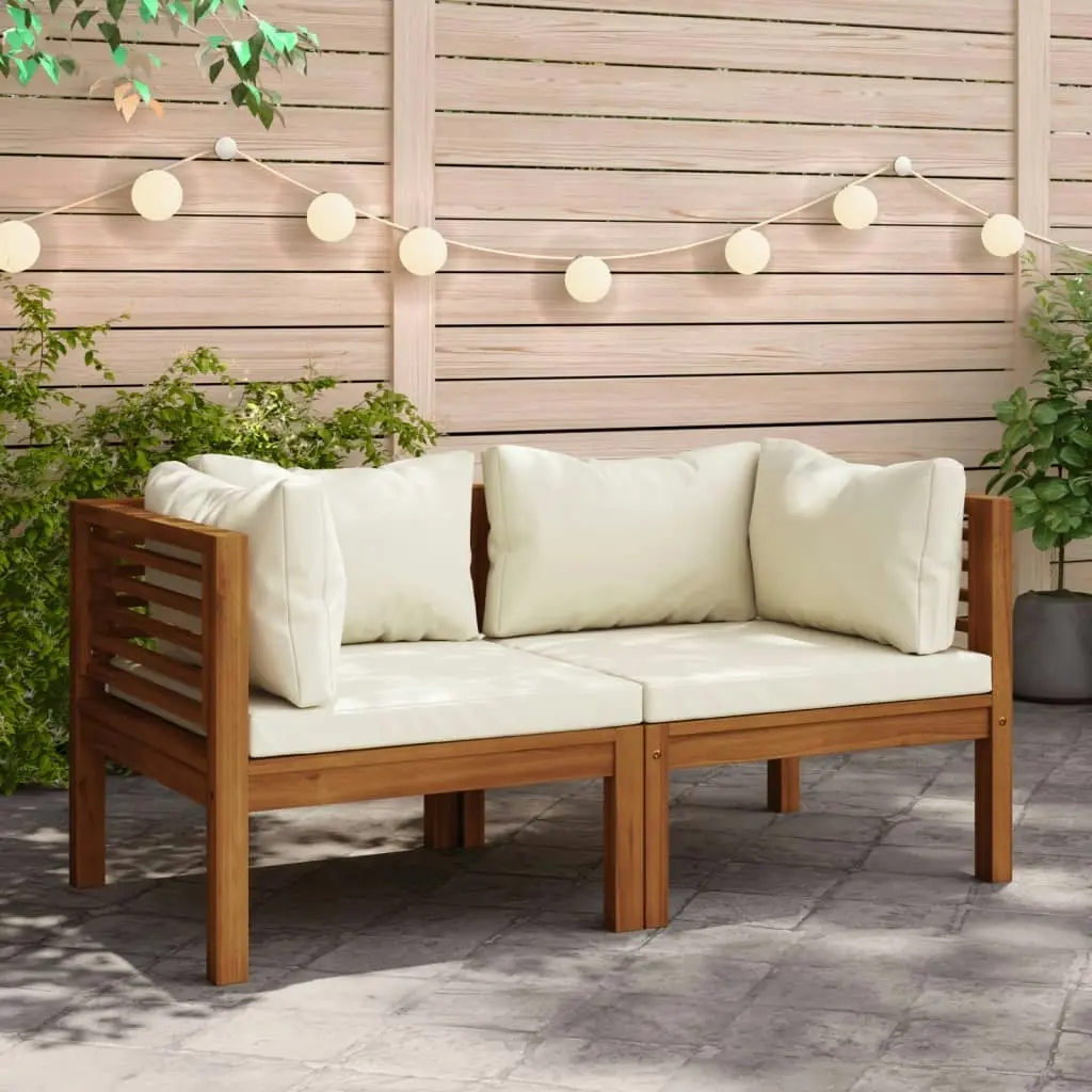 Corner Sofas 2 pcs with Cream White Cushions Solid Acacia Wood 316279