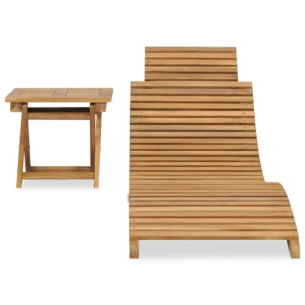 Folding Sun Lounger with Table Solid Teak Wood 310666