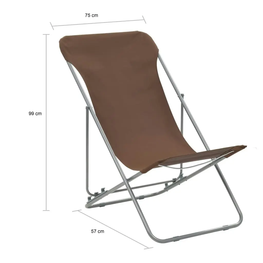 Folding Beach Chairs 2 pcs Steel and Oxford Fabric Brown 44362