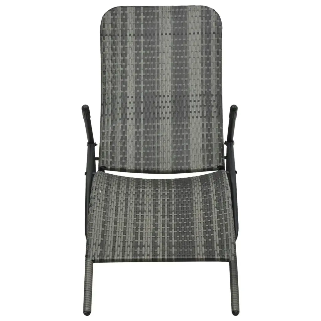 Folding Sun Lounger Poly Rattan Grey 48128