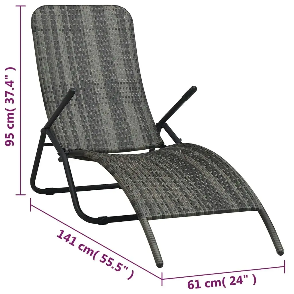 Folding Sun Lounger Poly Rattan Grey 48128