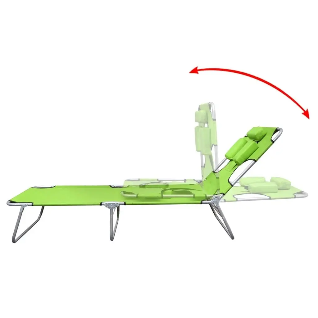 Folding Sun Lounger with Head Cushion Powder-coated Steel Green 41484