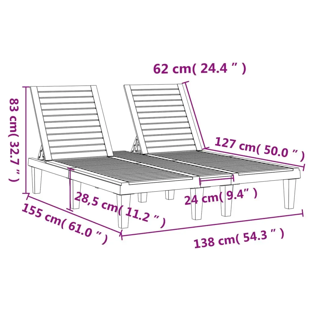 Double Sun Lounger Black 155x138x83 cm Polypropylene 364150