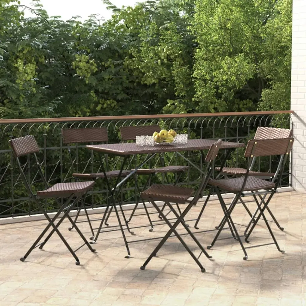 Folding Bistro Chairs 6 pcs Brown Poly Rattan and Steel 3152116