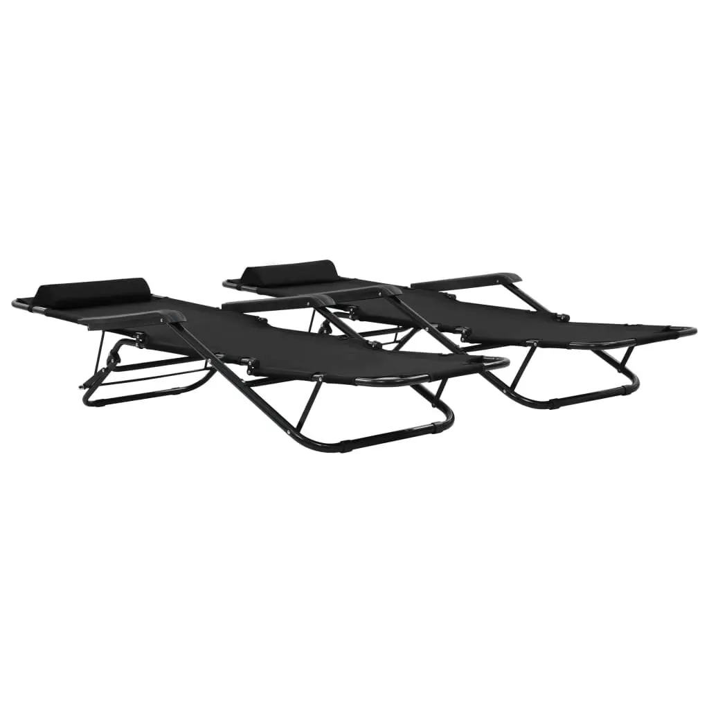 Folding Sun Loungers 2 pcs with Footrests Steel Black 44343