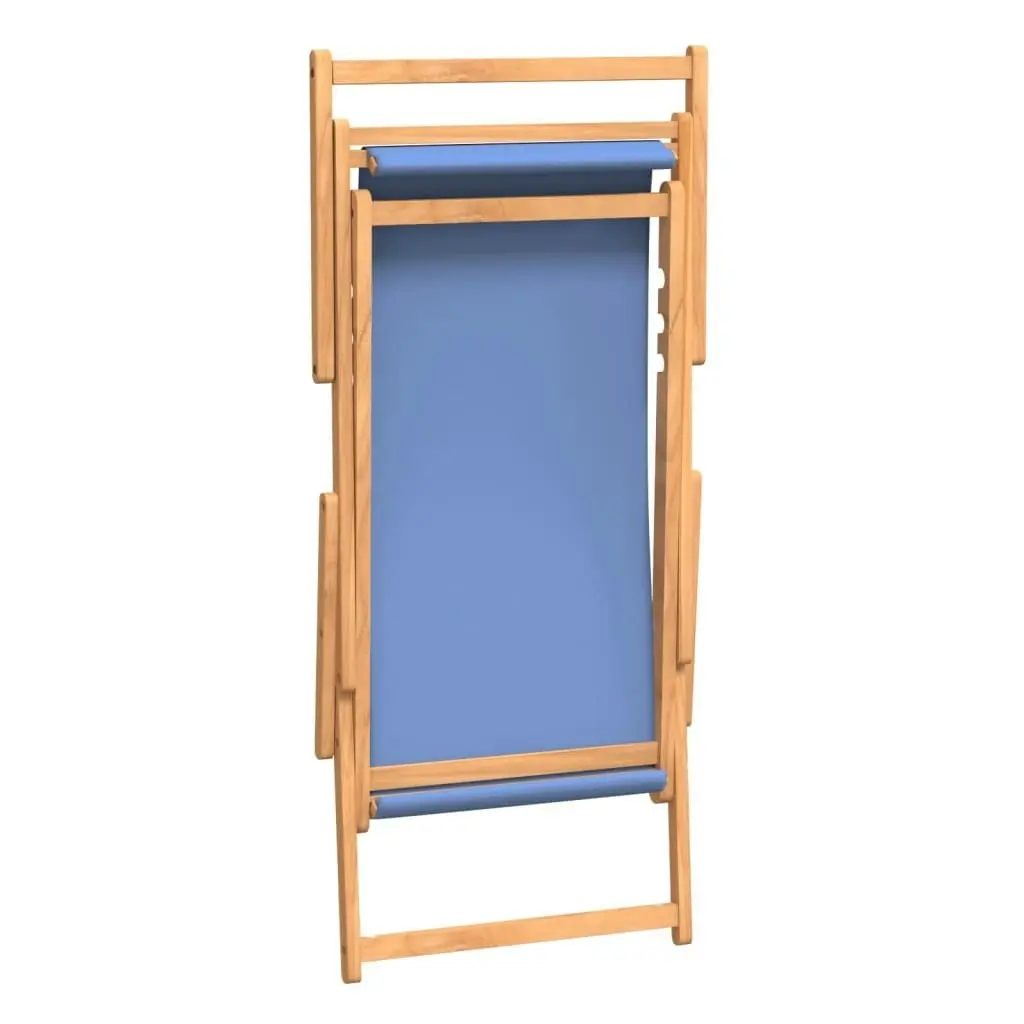 Folding Beach Chair Solid Wood Teak Blue 317697