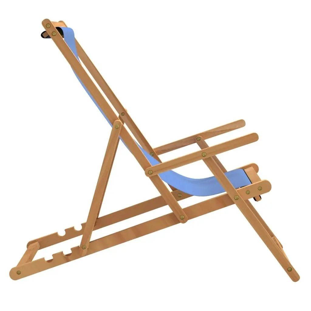 Folding Beach Chair Solid Wood Teak Blue 317697