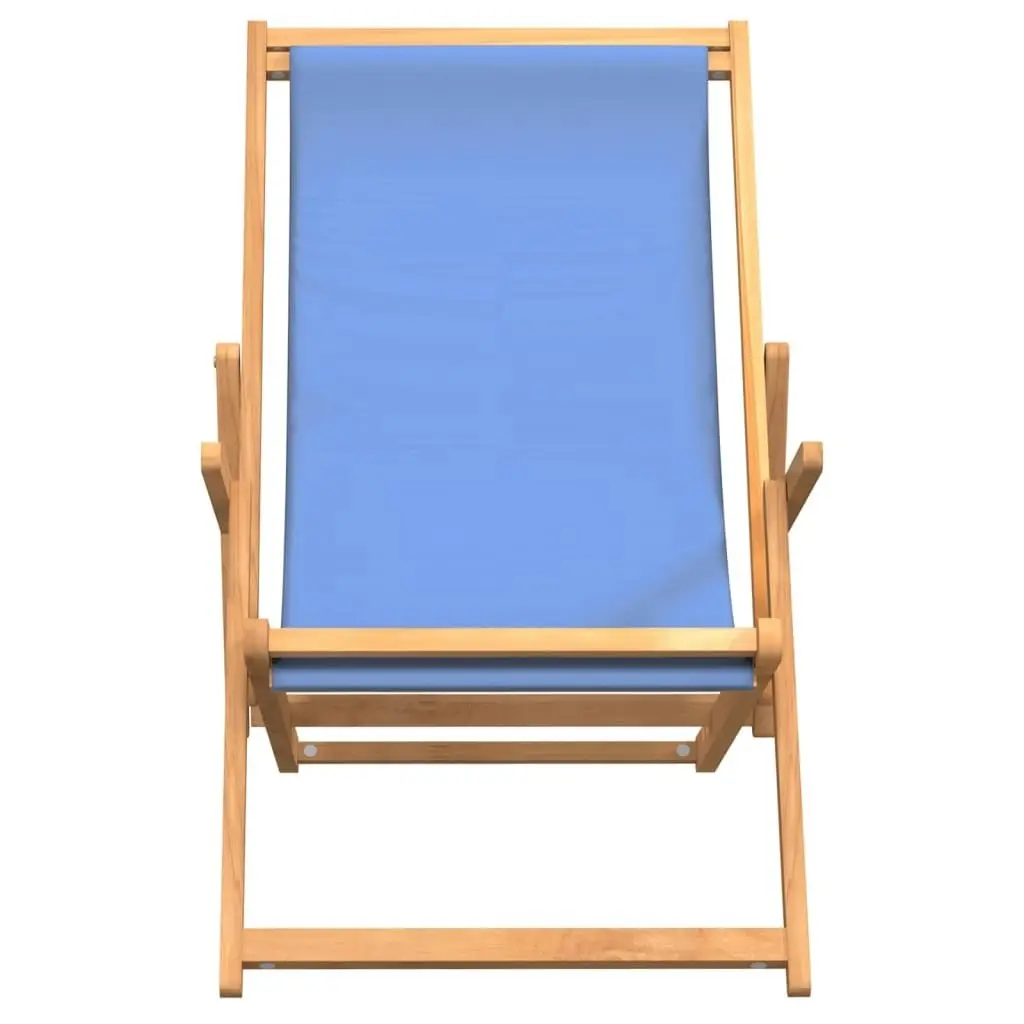 Folding Beach Chair Solid Wood Teak Blue 317697