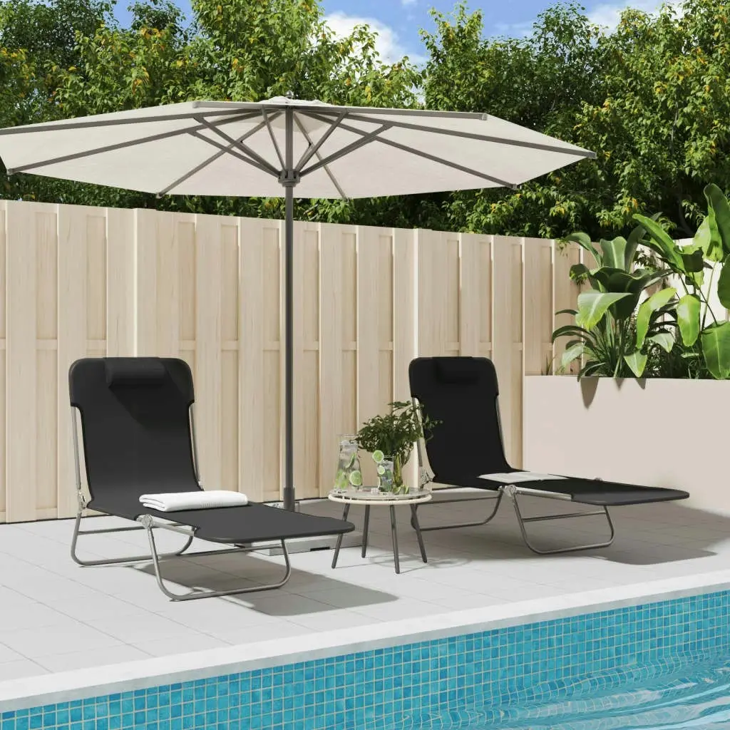 Folding Sun Loungers 2 pcs Black Textilene and Steel 360181