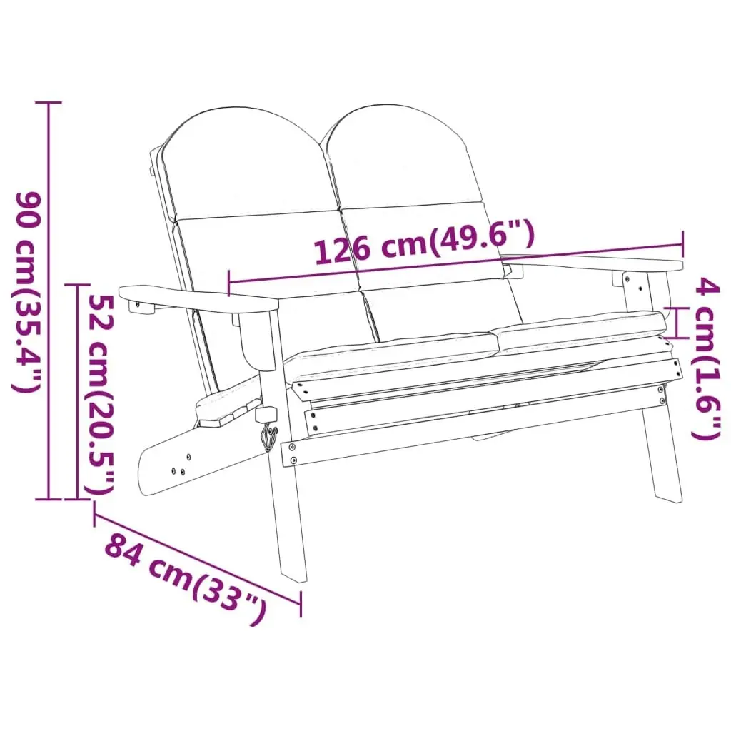 Adirondack Garden Bench with Cushions 126 cm Solid Wood Acacia 360039