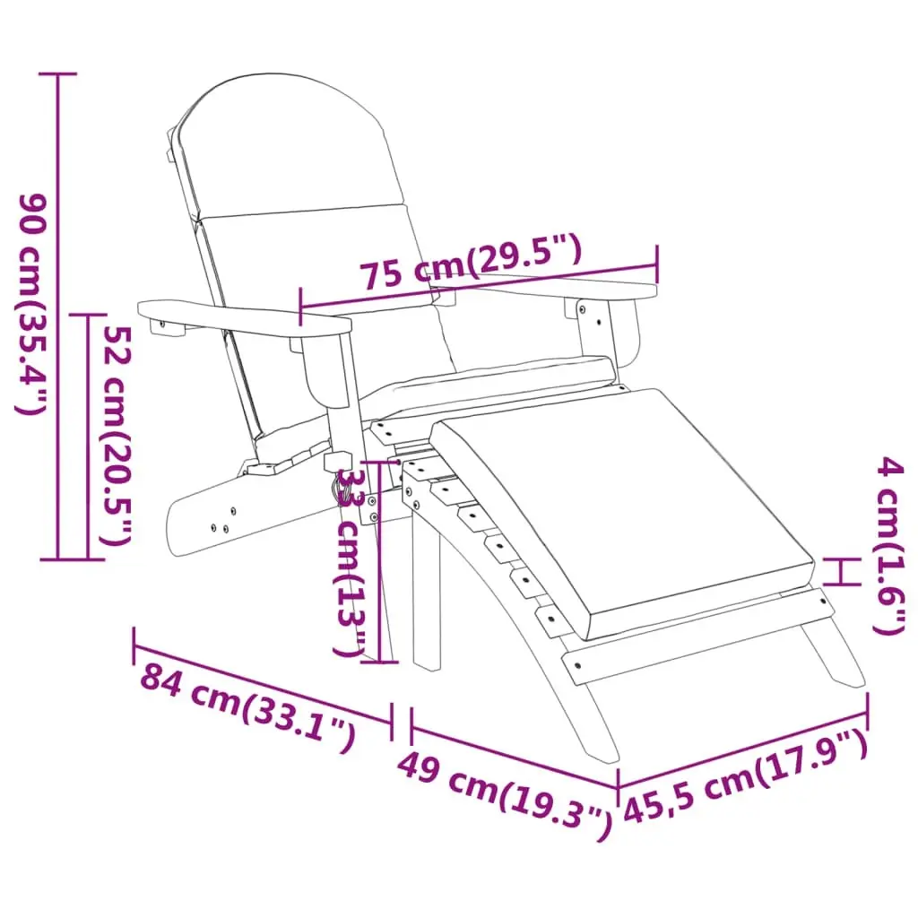 Adirondack Garden Chair with Footrest Solid Wood Acacia 360034