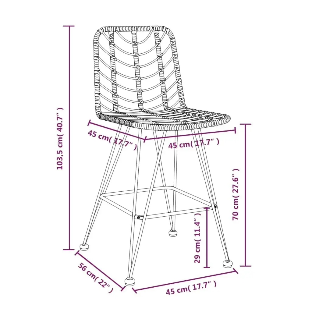 Bar Stools 2 pcs 45x56x103.5 cm PE Rattan and Steel 319430