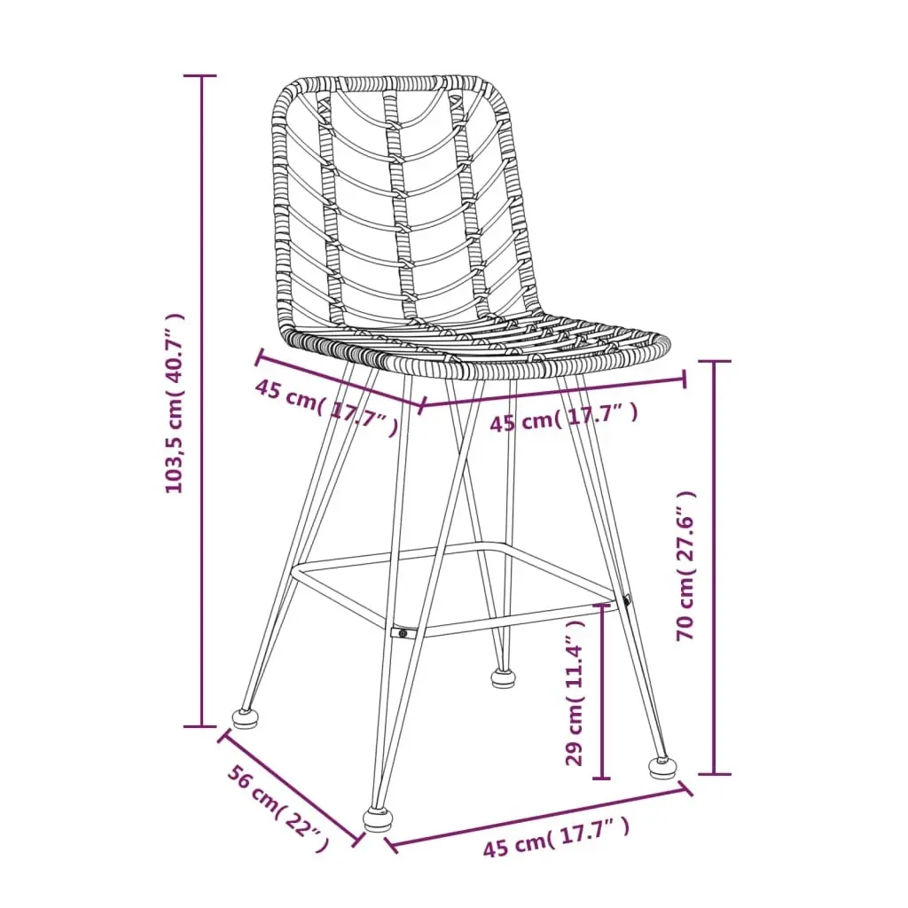 Bar Stools 2 pcs Black 45x56x103.5 cm PE Rattan and Steel 319431