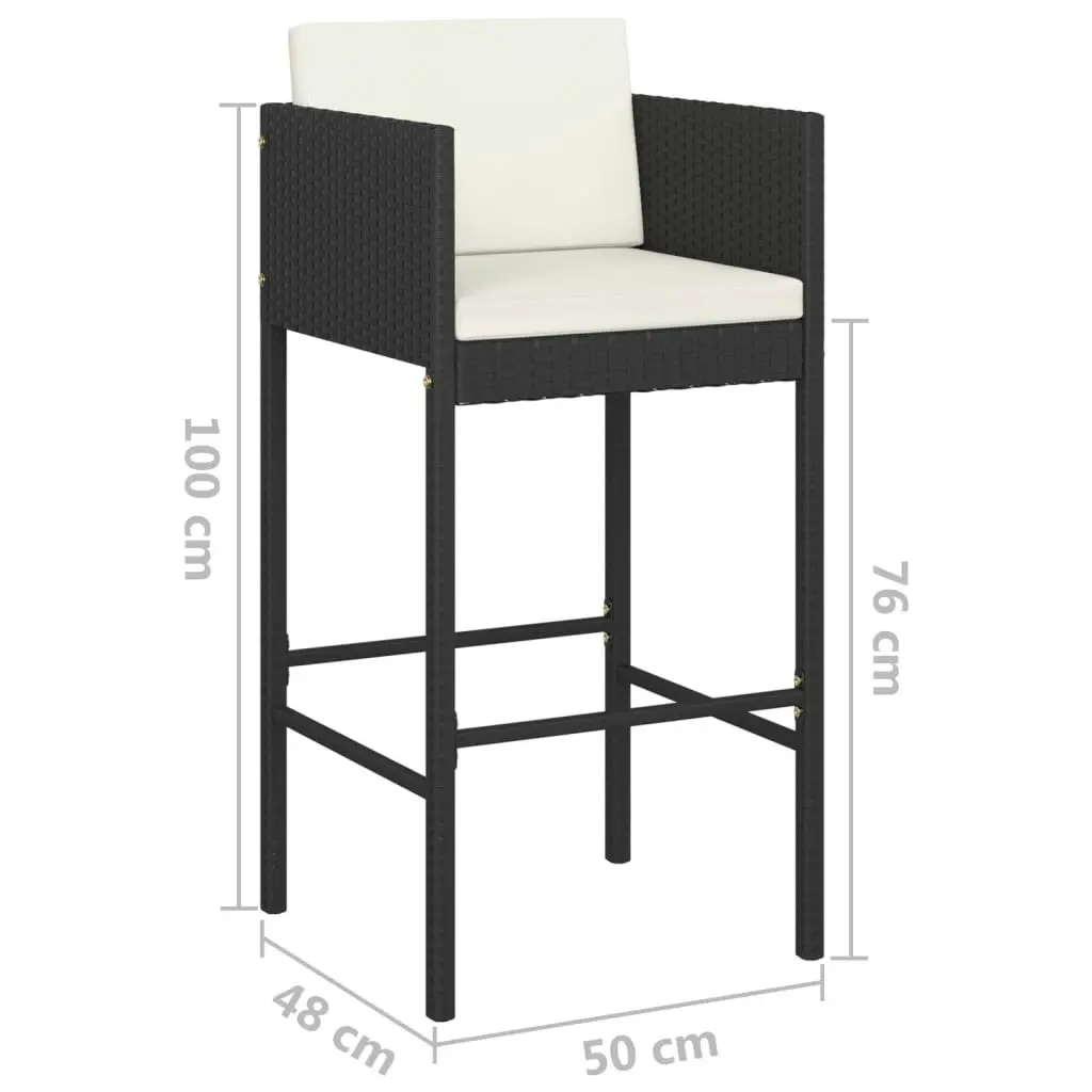 Bar Stools 2 pcs with Cushions Black Poly Rattan 316657