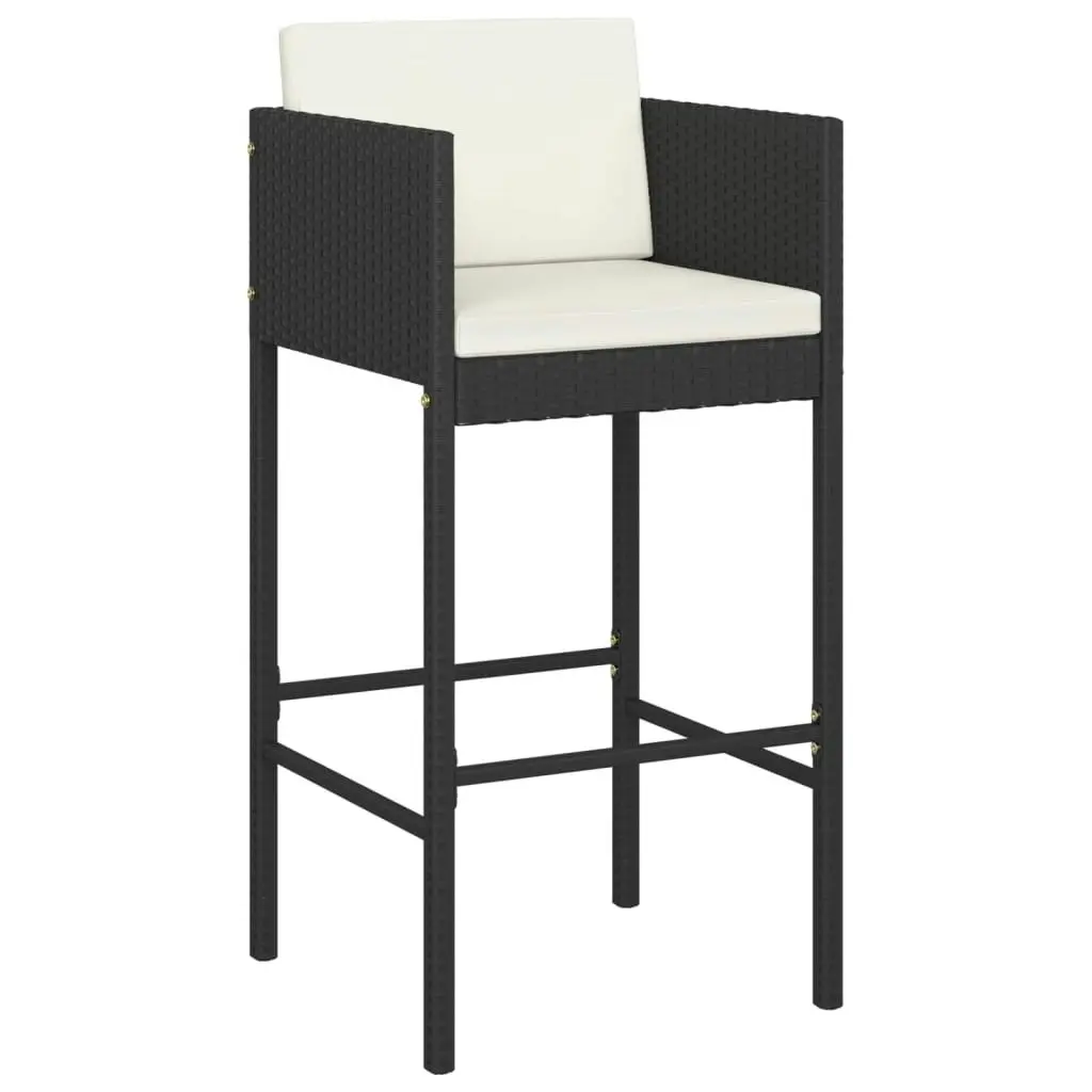 Bar Stools 2 pcs with Cushions Black Poly Rattan 316657