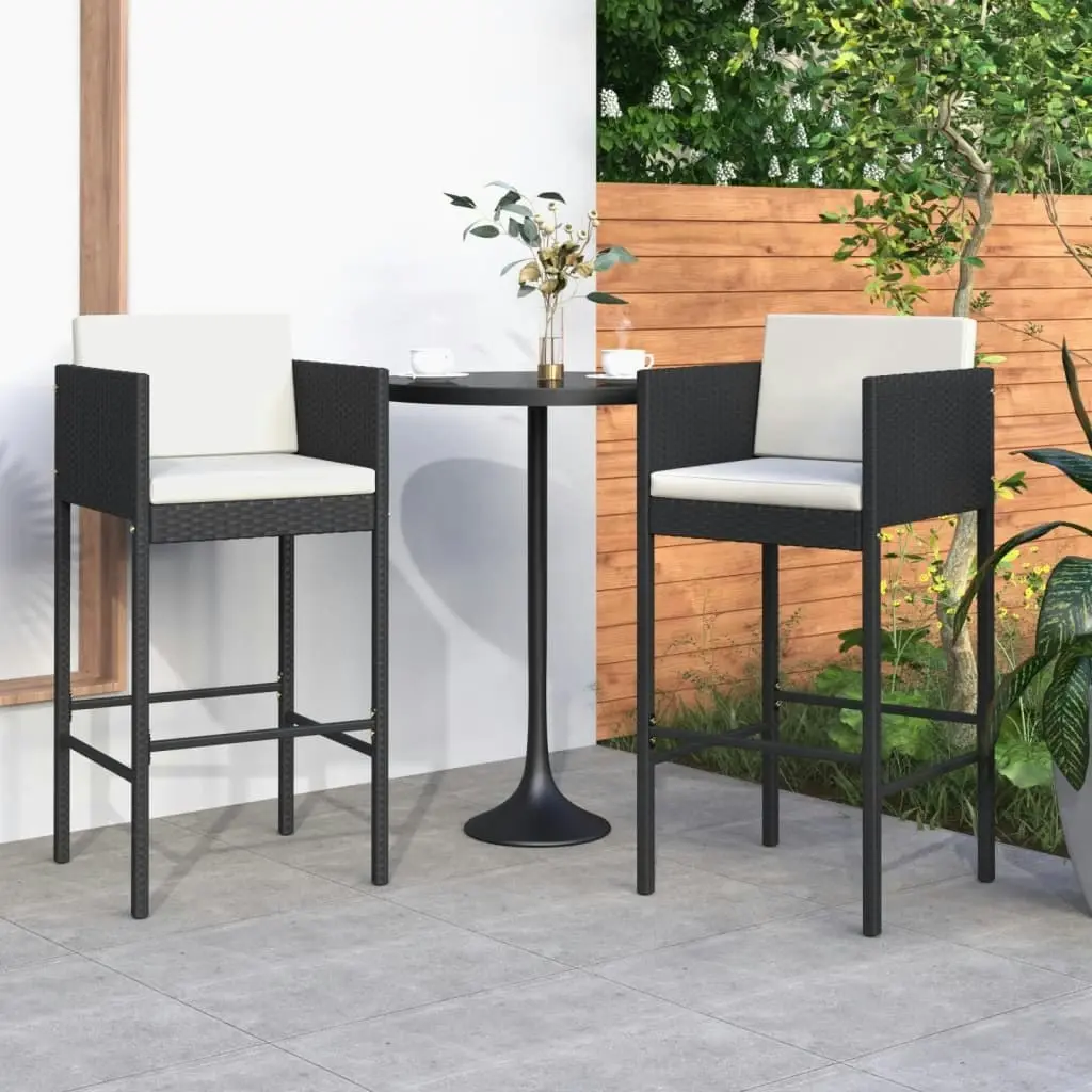 Bar Stools 2 pcs with Cushions Black Poly Rattan 316657