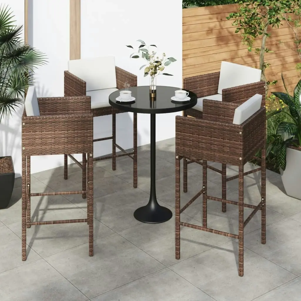 Bar Stools 4 pcs with Cushions Brown Poly Rattan 316659