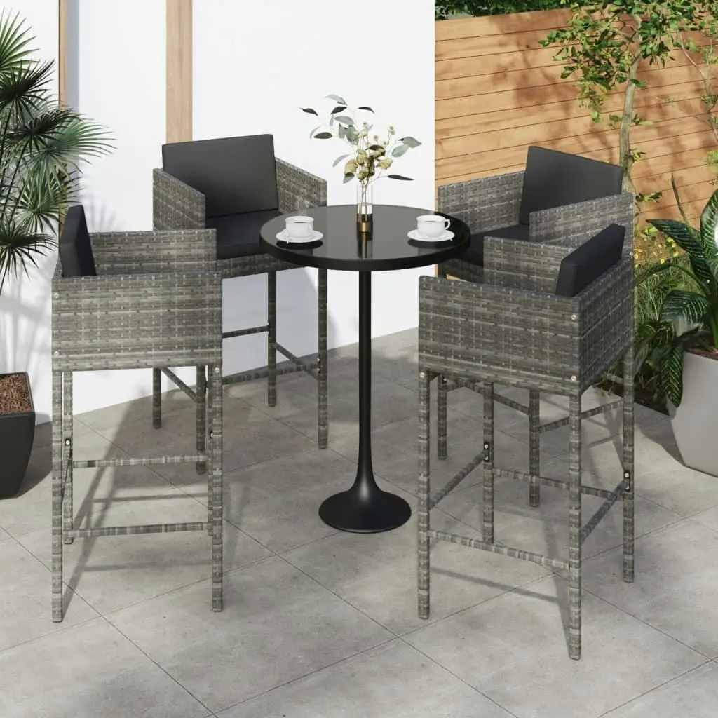 Bar Stools 4 pcs with Cushions Grey Poly Rattan 316661