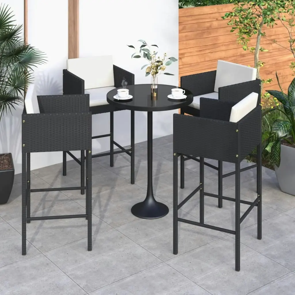 Bar Stools 4 pcs with Cushions Black Poly Rattan 316660