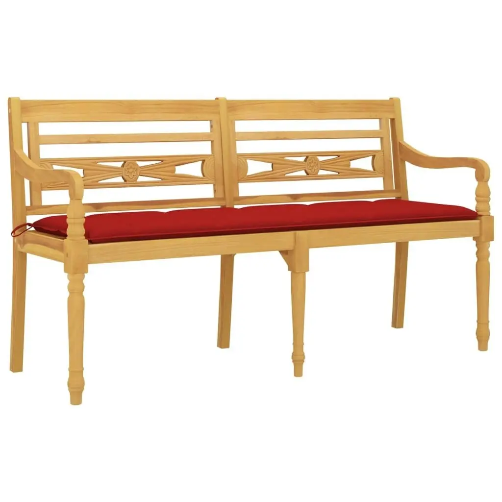 Batavia Bench with Red Cushion 150 cm Solid Wood Teak 3100847