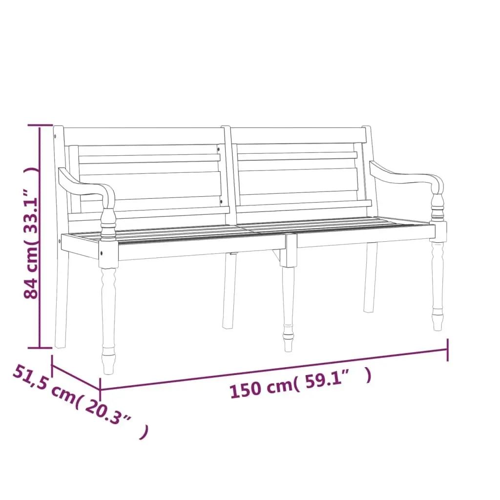 Batavia Bench with Red Cushion 150 cm Solid Wood Teak 3100847