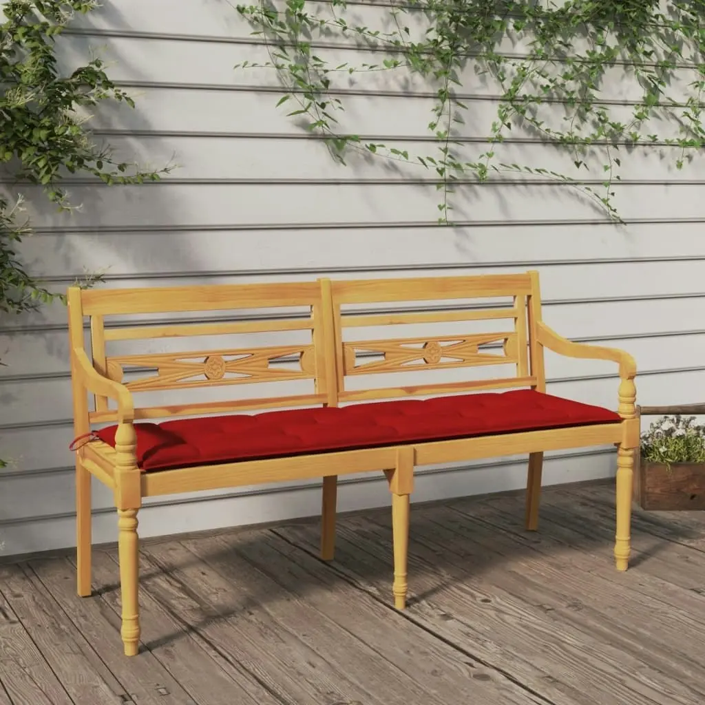 Batavia Bench with Red Cushion 150 cm Solid Wood Teak 3100847