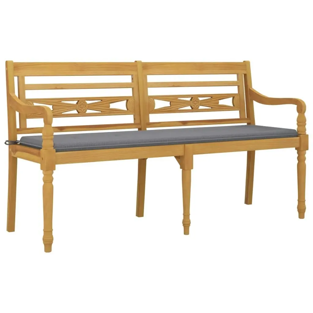 Batavia Bench with Grey Cushion 150 cm Solid Wood Teak 3100827