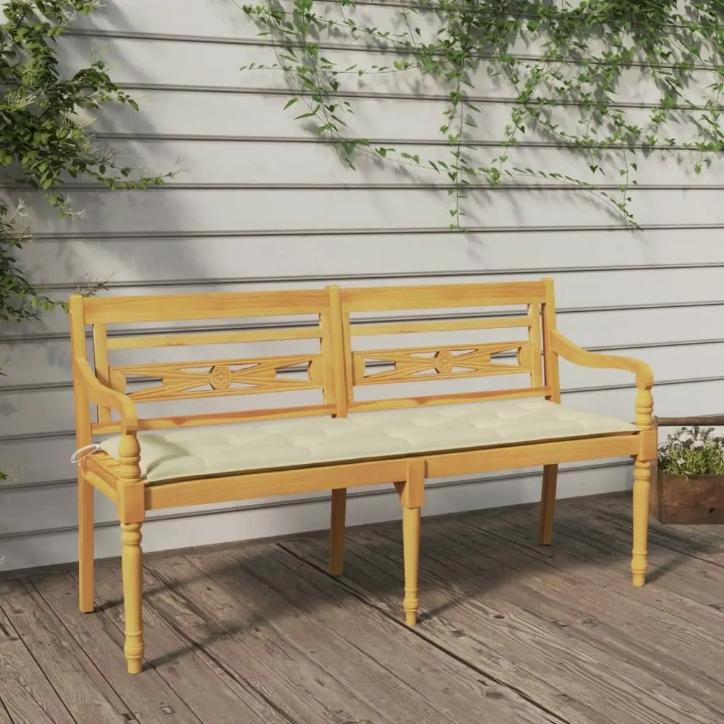 Batavia Bench with Cream Cushion 150 cm Solid Wood Teak 3100843