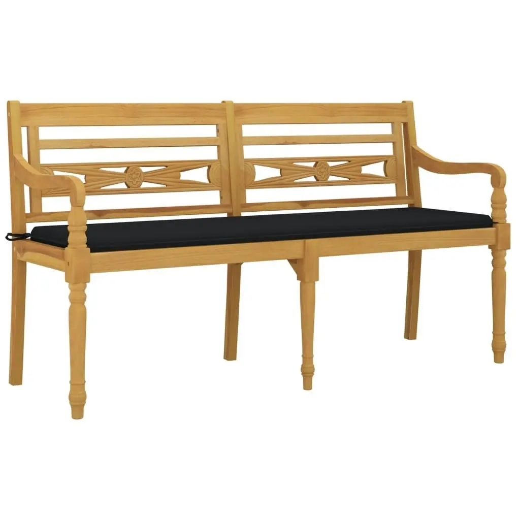 Batavia Bench with Black Cushion 150 cm Solid Wood Teak 3100833