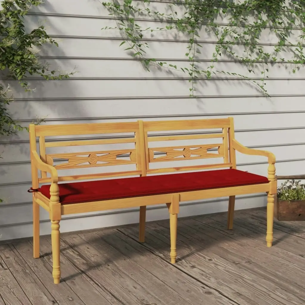 Batavia Bench with Red Cushion 150 cm Solid Wood Teak 3100832