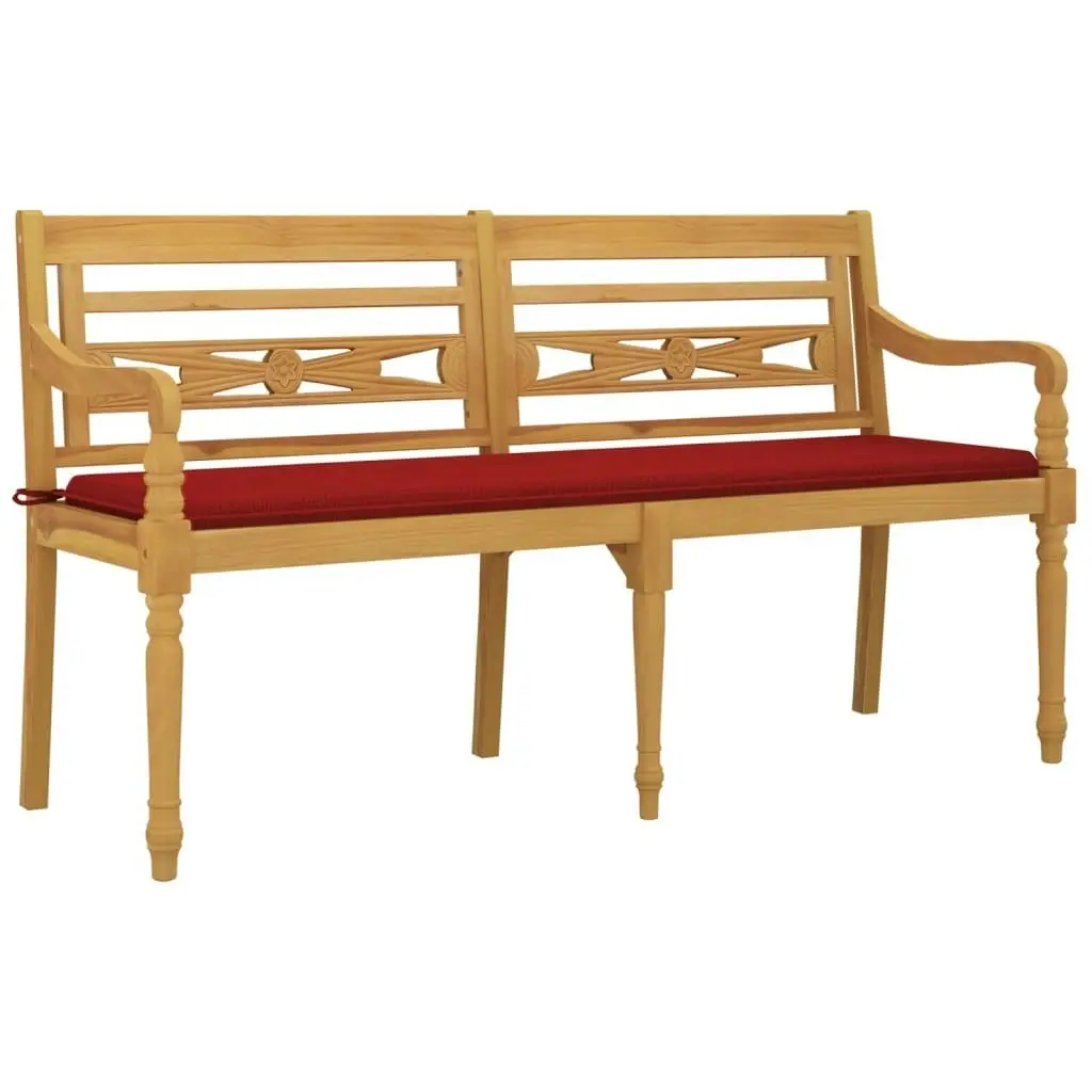 Batavia Bench with Red Cushion 150 cm Solid Wood Teak 3100832