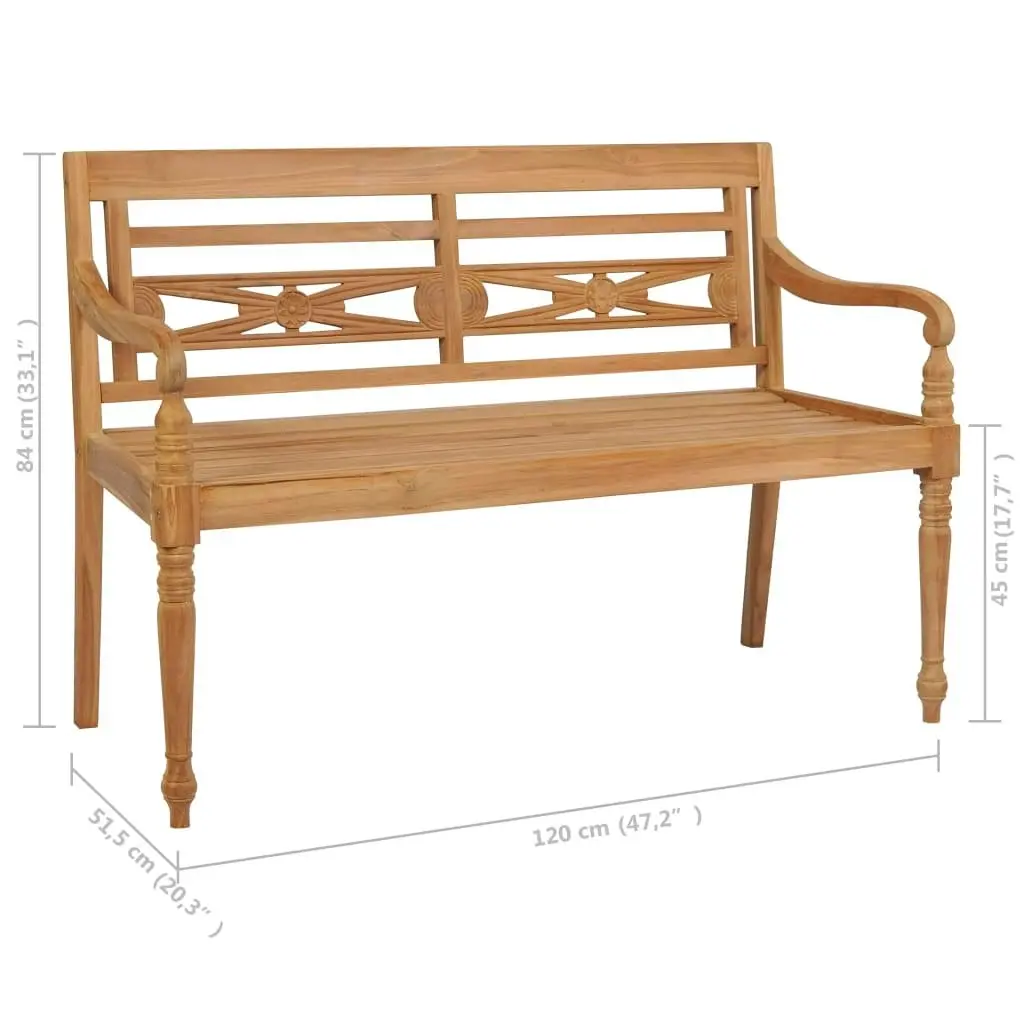 Batavia Bench with Cream Cushion 120 cm Solid Teak Wood 3062156